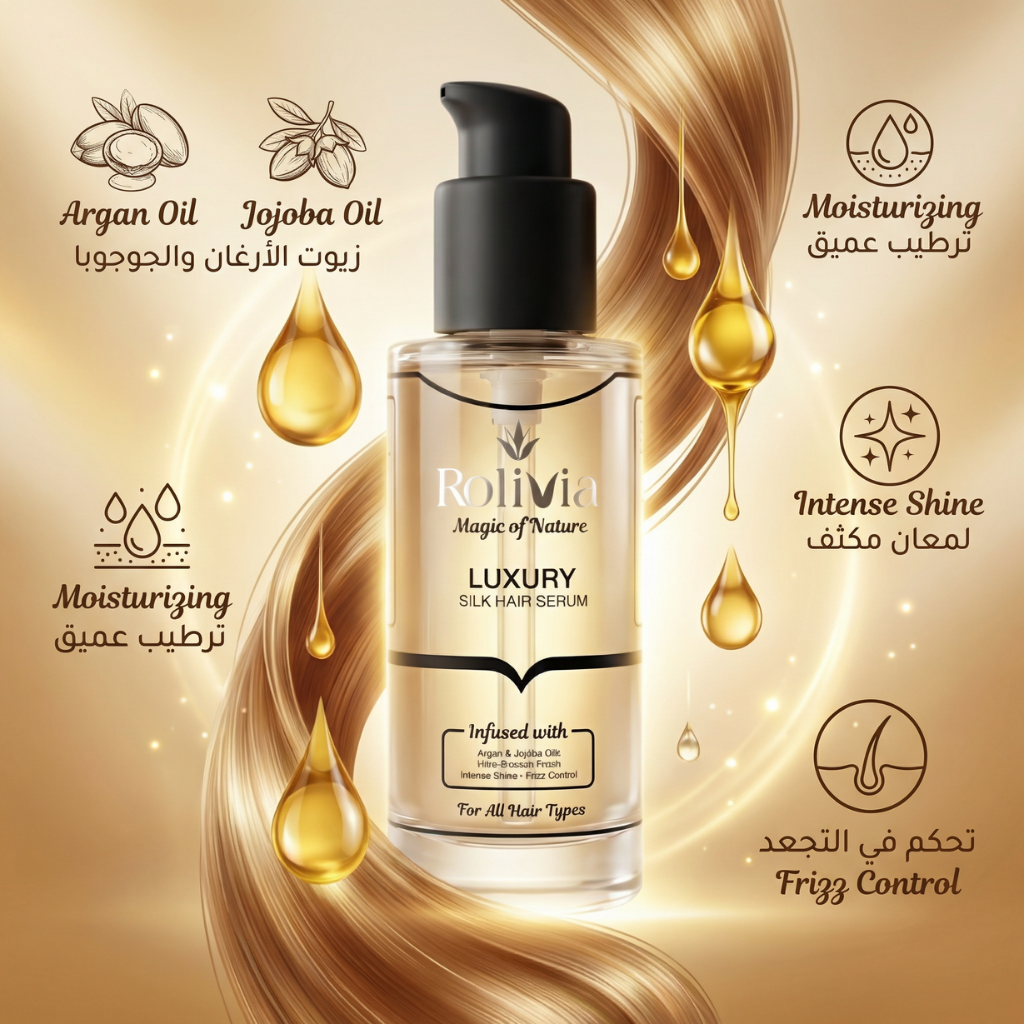 سيروم روليفيا الحريري للشعر بالارجان والجوجوبا – 100 مل | Luxury Silk Hair Serum